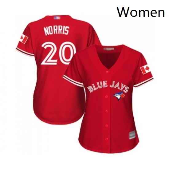 Womens Toronto Blue Jays 20 Bud Norris Replica Scarlet Alternate Baseball Jersey